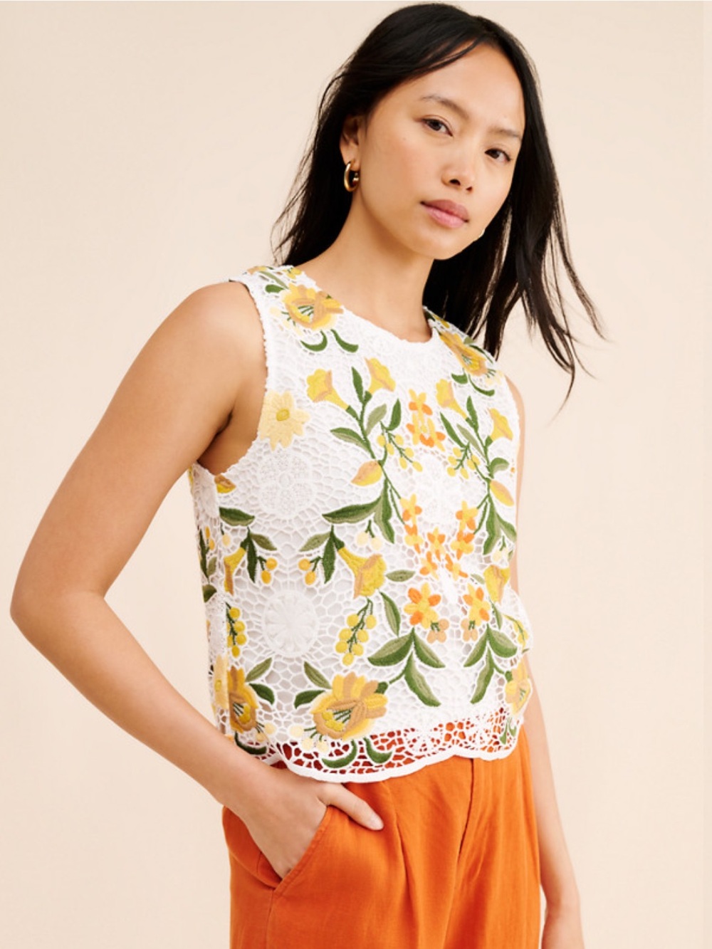 Anthropologie Dolan Crochet Floral Lace Sleeveless Top, Size XL, NWT
